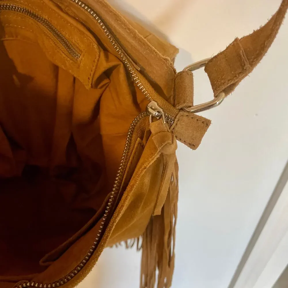 Ten79LA Ricky Suede Tan Crossbody Bag Fringe Western Native Inspired